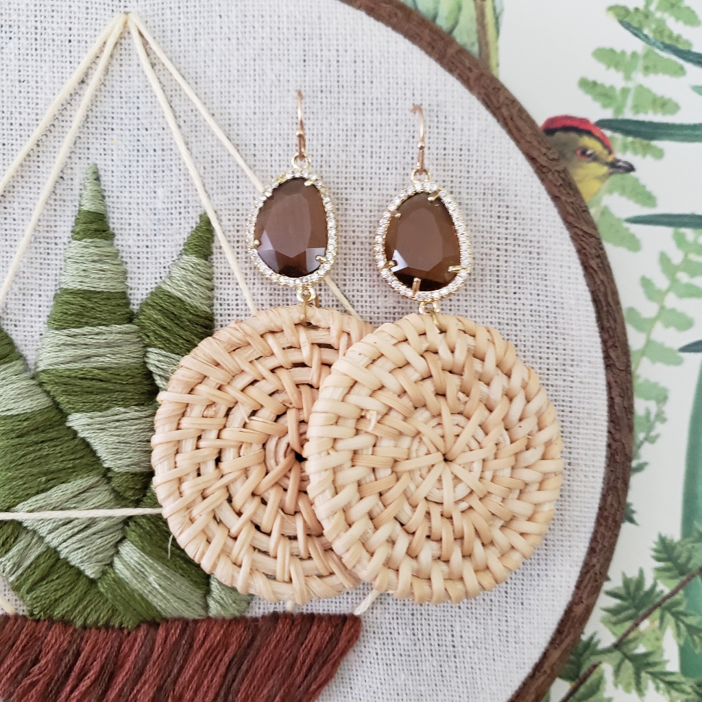 Chunky Rattan Pave Stone Earrings